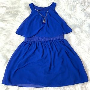 Amy's Closet Blue Chiffon crochet dress with necklace  girls sz 6